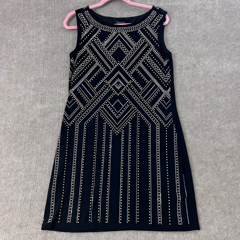 White House Black Market Women Medium Studded Sleeveless Sheath‎ Dress Art Deco